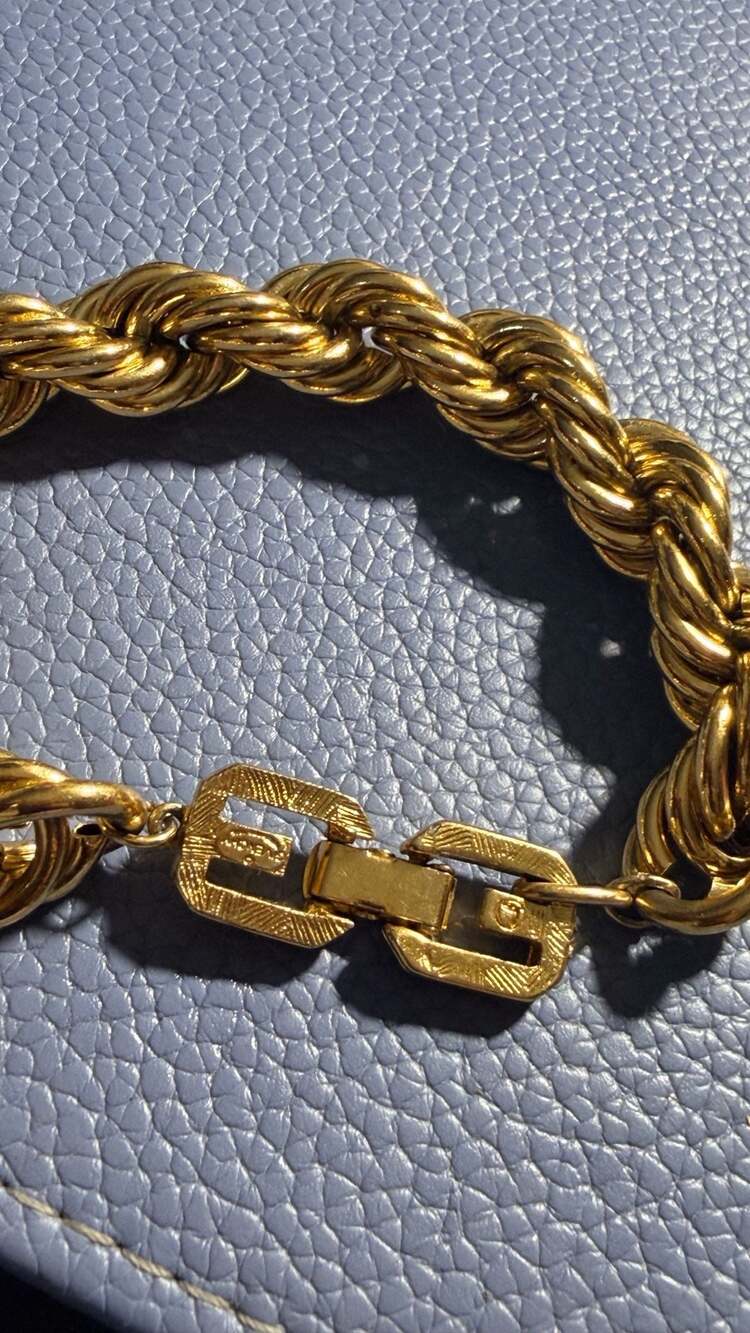 Vintage Givenchy Chunky Gold-Tone Rope Chain Bracelet with G-Logo Clasp